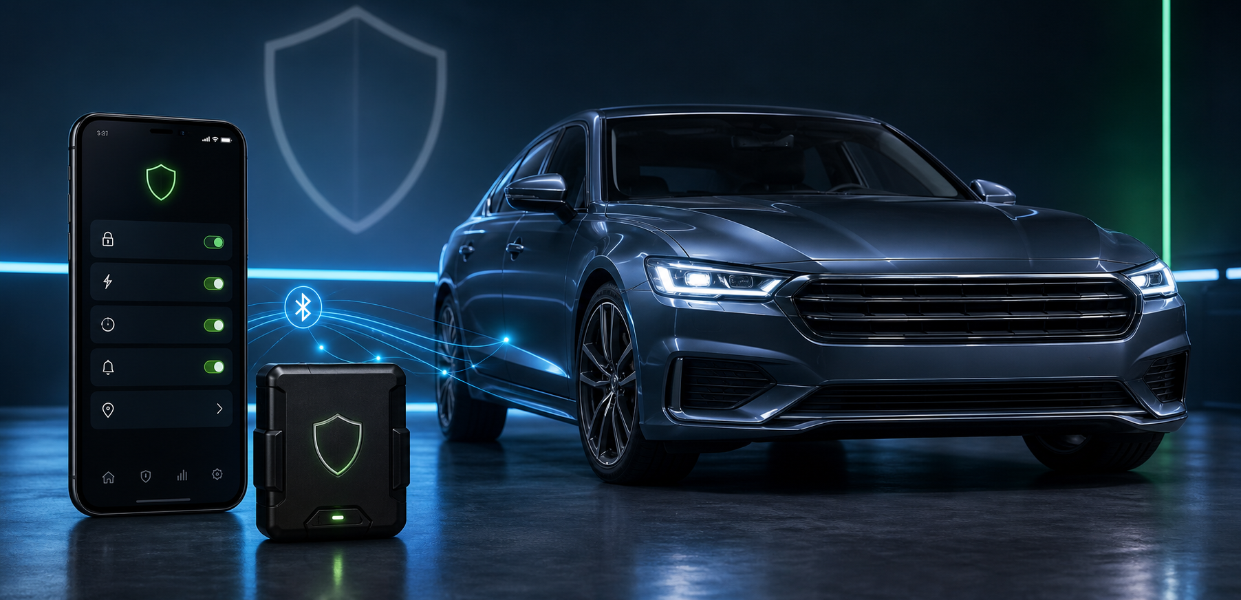 Corta corrente digital com aplicativo Android Bluetooth e veículo protegido